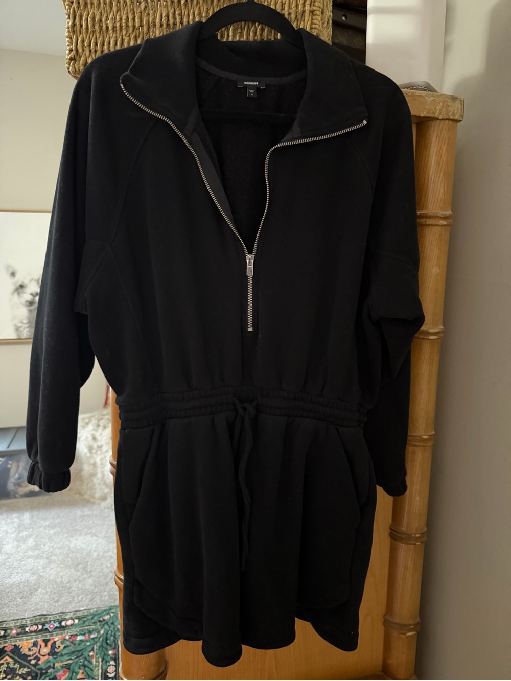 Black Half-Zip Drawstring jumpsuit/sweatsuit